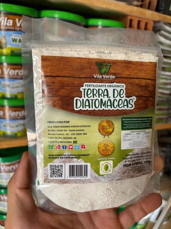 Embalagem de terra de diatomáceas Vila Verde, saco zip de 100g