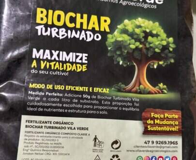 Embalagem do Biochar Turbinado Vila Verde 2 litros – fertilizante orgânico premium para solo fértil e saudável