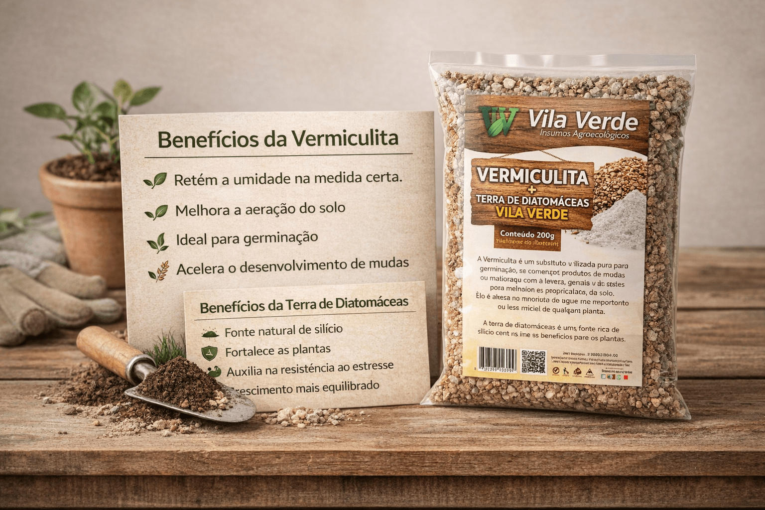 Vermiculita + Terra de Diatomáceas Vila Verde 200g