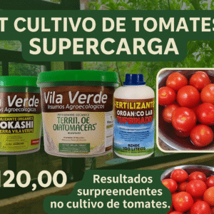 Kit Explosão de Tomates Vila Verde com Bokashi, Terra de Diatomáceas e Fertilizante Orgânico LAB Turbinado
