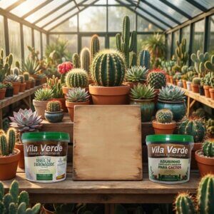 Combo Terra de Diatomáceas 500g e Adubinho Cactos 1kg Vila Verde em estufa de cactos