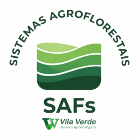 Selo Sistemas Agroflorestais Vila Verde com símbolo abstrato de camadas ecológicas representando a estratificação de um sistema agroflorestal