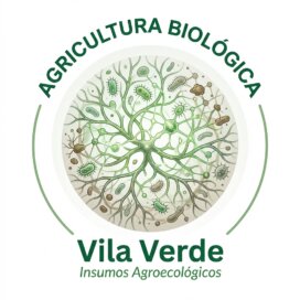 Selo Agricultura Biológica Vila Verde com representação da microbiologia do solo e redes de fungos e bactérias