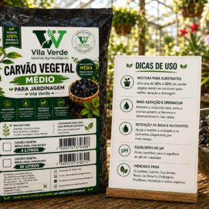 Carvão vegetal natural para composição de substratos, melhorando a aeração e a estrutura física para o cultivo de plantas
